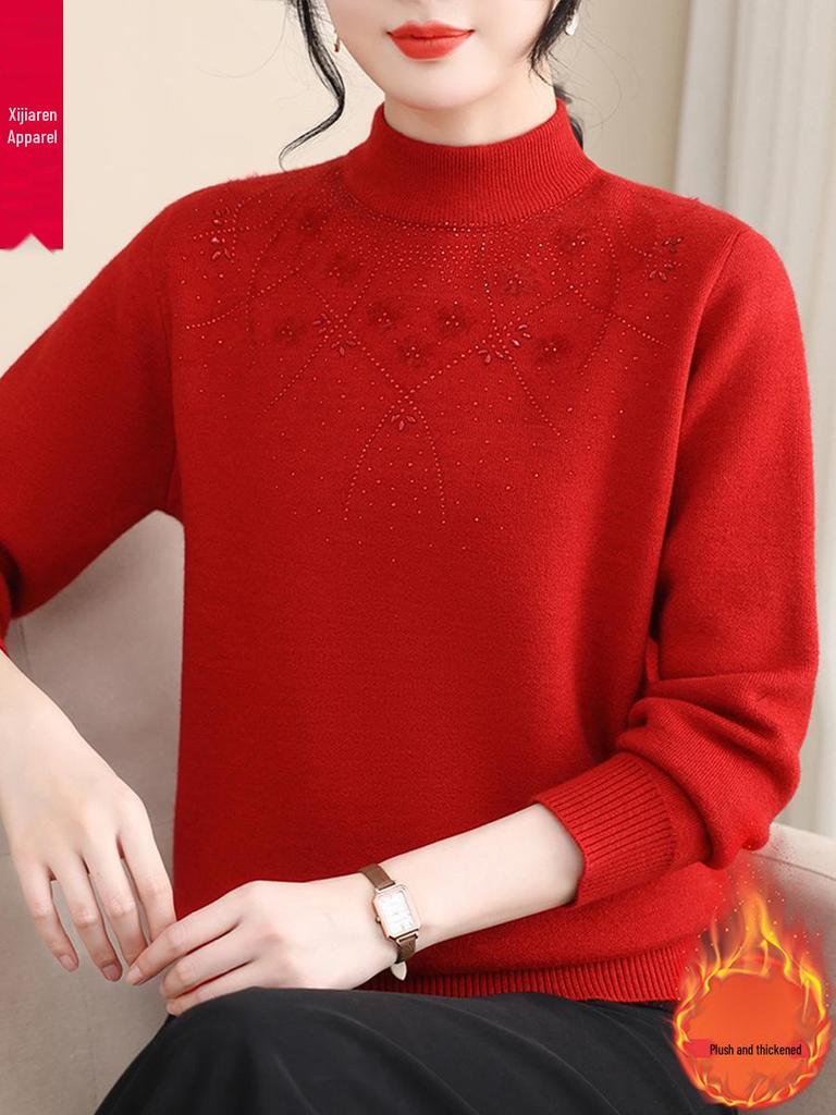Mom's Winter Plush Sweater Base Layer for Seniors: Warm, Thickened Inner Top for Women