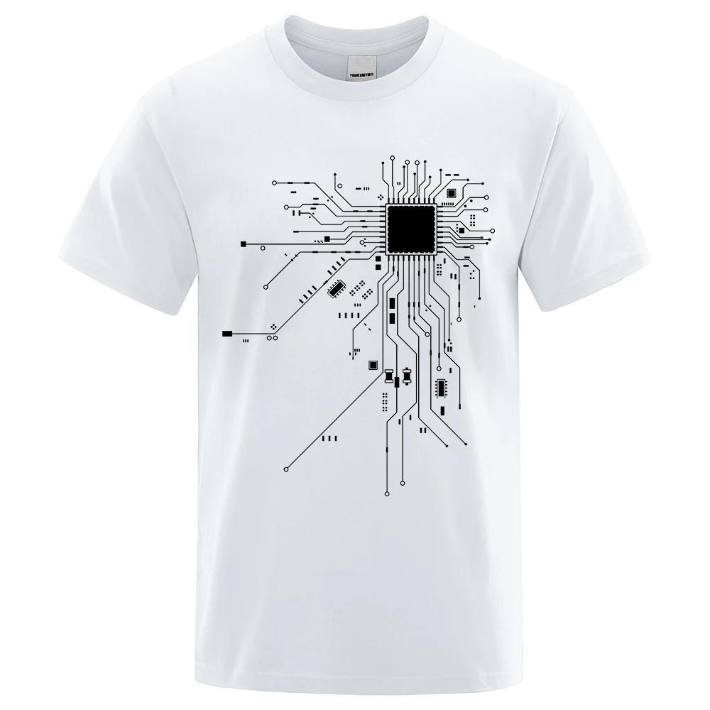 CPU Processor Circuit Diagram T Shirt Men Summer Cotton Tshirt Mens Funny Tops Fashion Tees Homme Brand Unisex Simple Clothes
