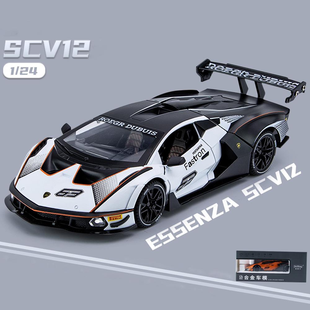 1:24 масштаба Lambo SCV12, литая под давлением модель автомобиля, игрушки, игрушечный автомобиль из цинкового сплава со звуком и светом для детской коллекции, реплики масштабных моделей