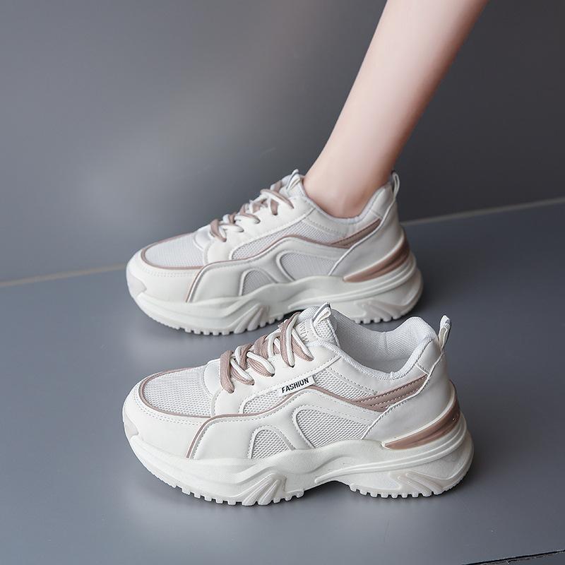 Muffin thick-soled breathable fashion mesh shoes women's 2025 autumn new round head lace-up dad shoes casual single shoes