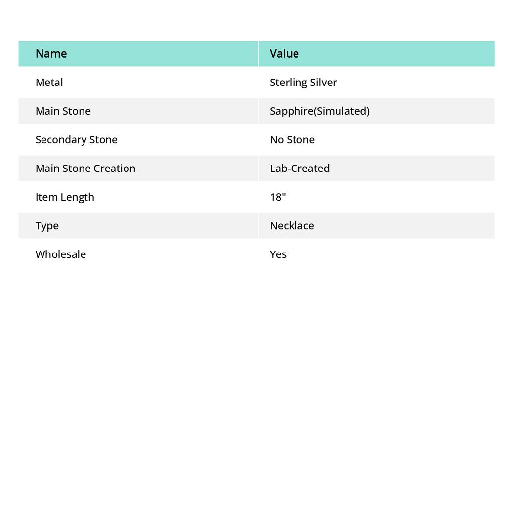 Sapphire(Simulated) Gemstone 925 Sterling Silver Jewelry Necklace 18"