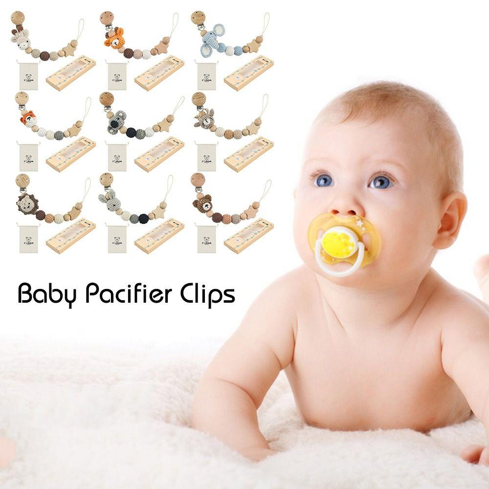 Beech Wood Teething Toys Anti-Drop Dummy Holder Soother Chain Pacifier Holder Baby Pacifier Clips