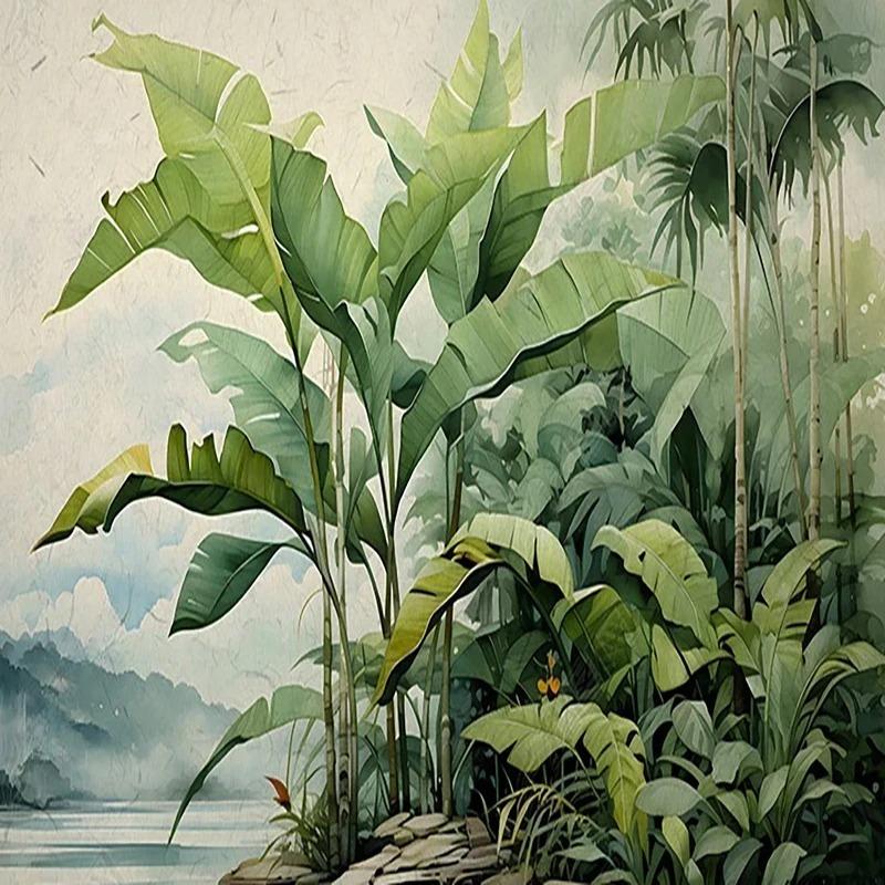 Nordic Retro Wallpaper Hand Painted Tropical Plants Leave Wall Mural Living Room Bedroom Wallpaper Home Decor Fresco