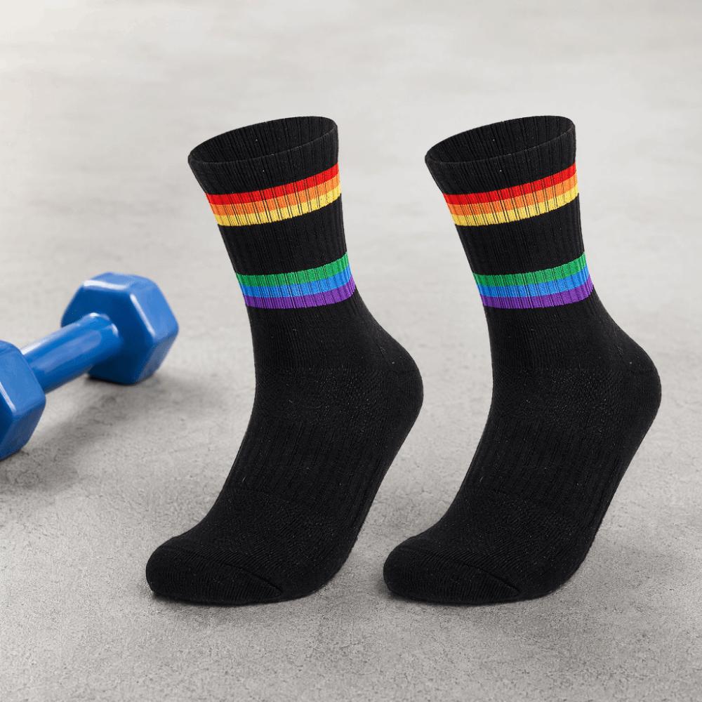2PCS Rainbow Stripe Striped Socks Breathable Mesh Sports Running Socks Running Socks Tennis