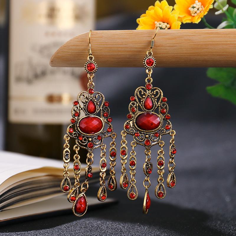 Креативные этнические длинные серьги antique золотого цвета, винтажные, в стиле бохо, из акрила, со стразами, геометрические, с полым подвесом, женские украшения