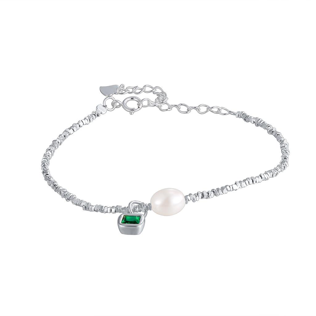 Серебряный браслет S925 квадратной пробы с зеленым цирконием, сломанное серебро, несколько таэлей из сломанных серебряных бусин, серия легких роскошных ретро-ювелирных изделий