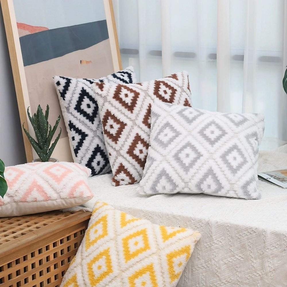 Super Soft Plush Pillow Case Rhomboid Pattern Cushion Covers New Sofa Pillowcase  Couch Decor