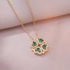 Women's Japanese Korean Folding Fashion Two-Wearing Four-Leaf Flower Heart-to-Heart Clavicle Necklace Zircon Copper Water-Wave