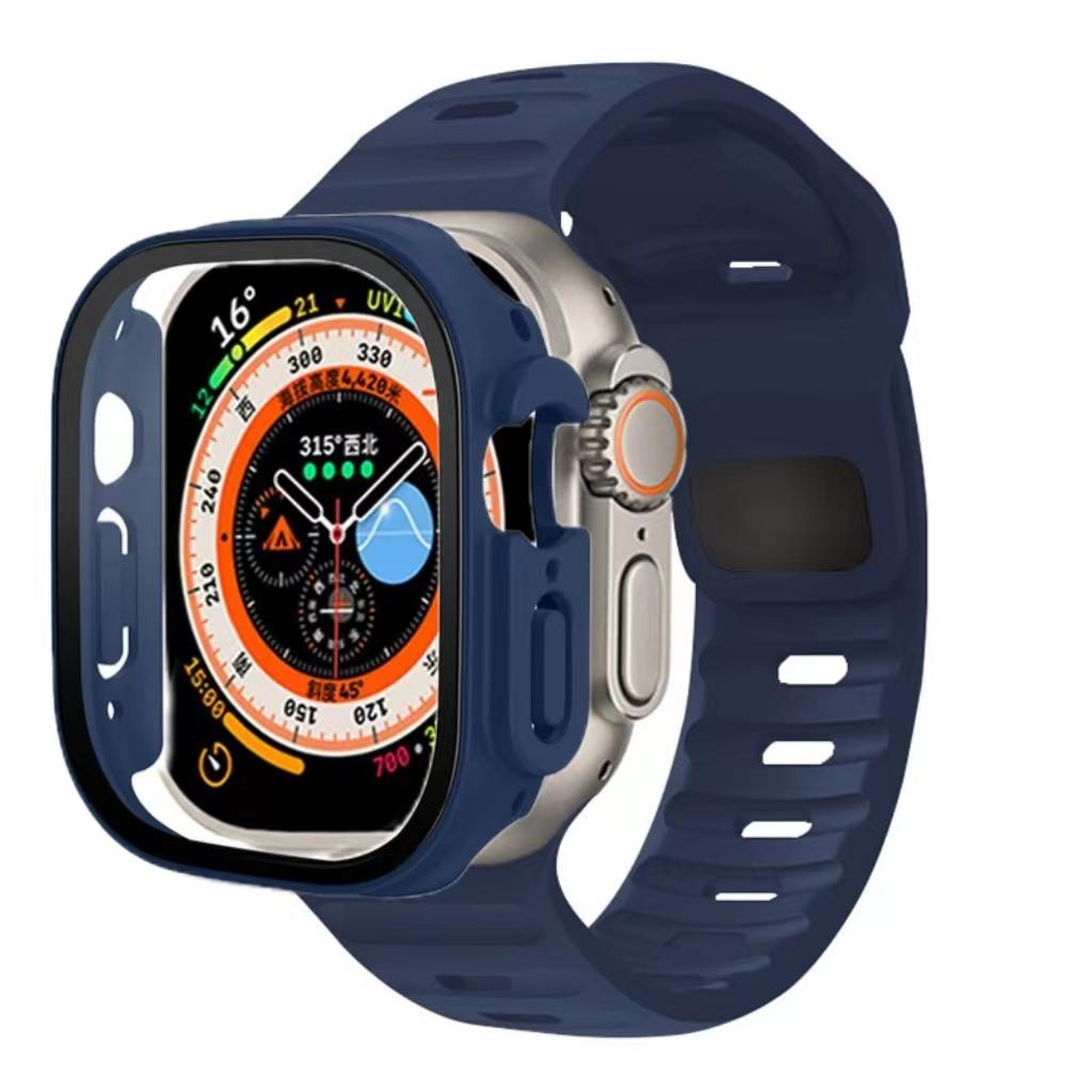Ремешок + чехол для Apple Watch Ultra 49 мм, ремешок для умных часов, бампер для ПК + защитная пленка для экрана, закаленная крышка, аксессуары для ремешков серии iwatch