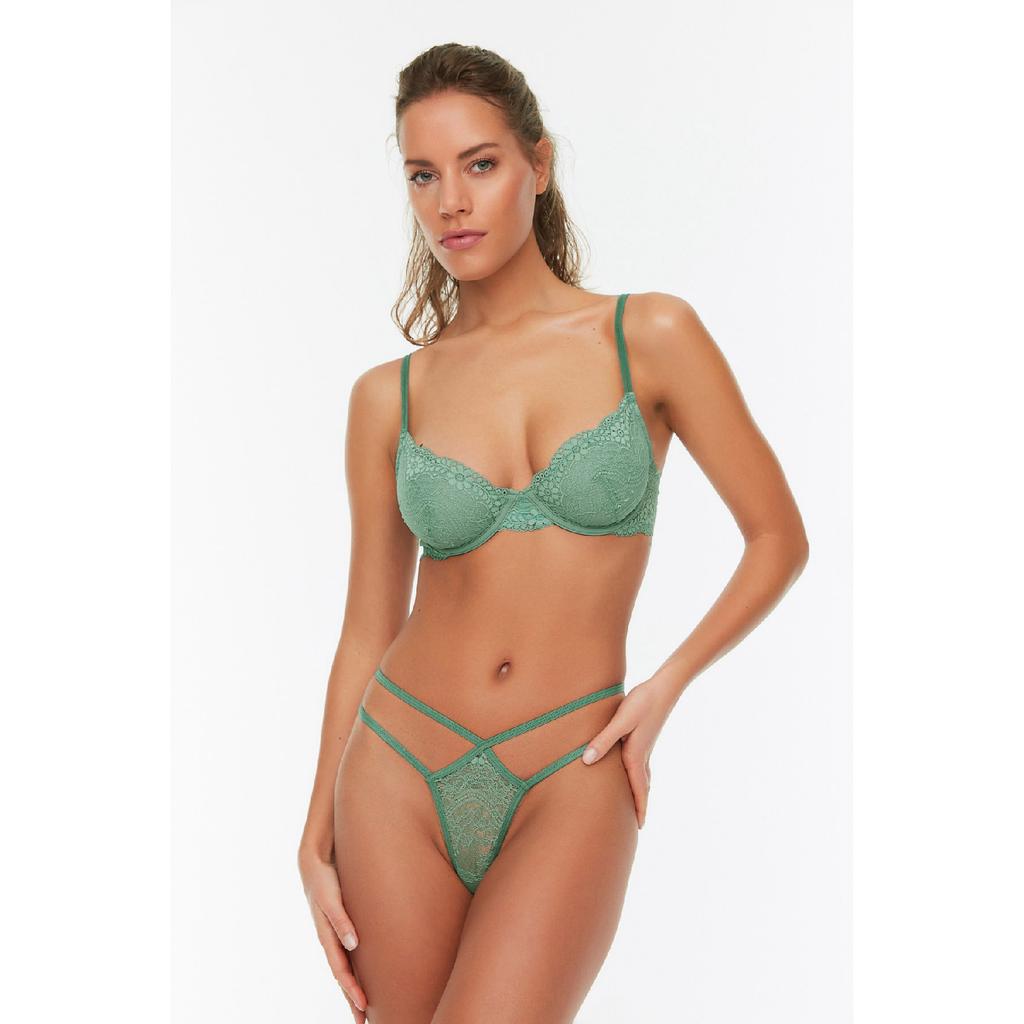 Зеленый кружевной комплект нижнего белья без покрытия на косточках Thmss22cc0020