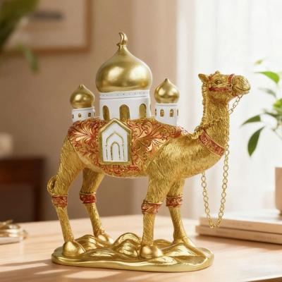 Изысканная фигурка верблюда для Рамадана из смолы, дизайн золотой мечети, трехмерная статуэтка верблюда Eid Mubarak, коллекция