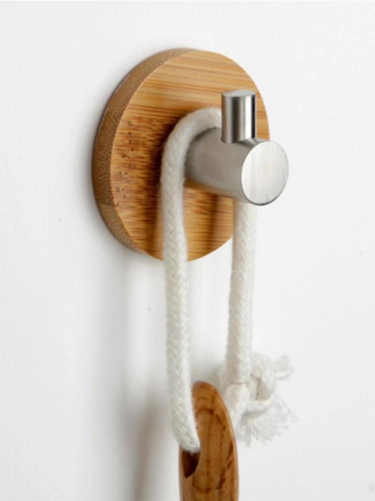 Adhesive Bamboo Stainless Steel Hook Rack Wall Clothes Bag Key Hanger Hook Kitchen Bathroom Door Towel Rack Shelf