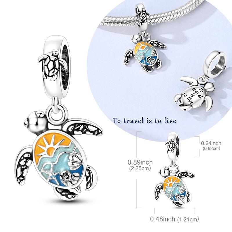 Original 925 Sterling Silver Charms Bead Colorful Glaze Turtle Pendant Fit Original Bracelet Necklace For Women DIY Jewelry Gift