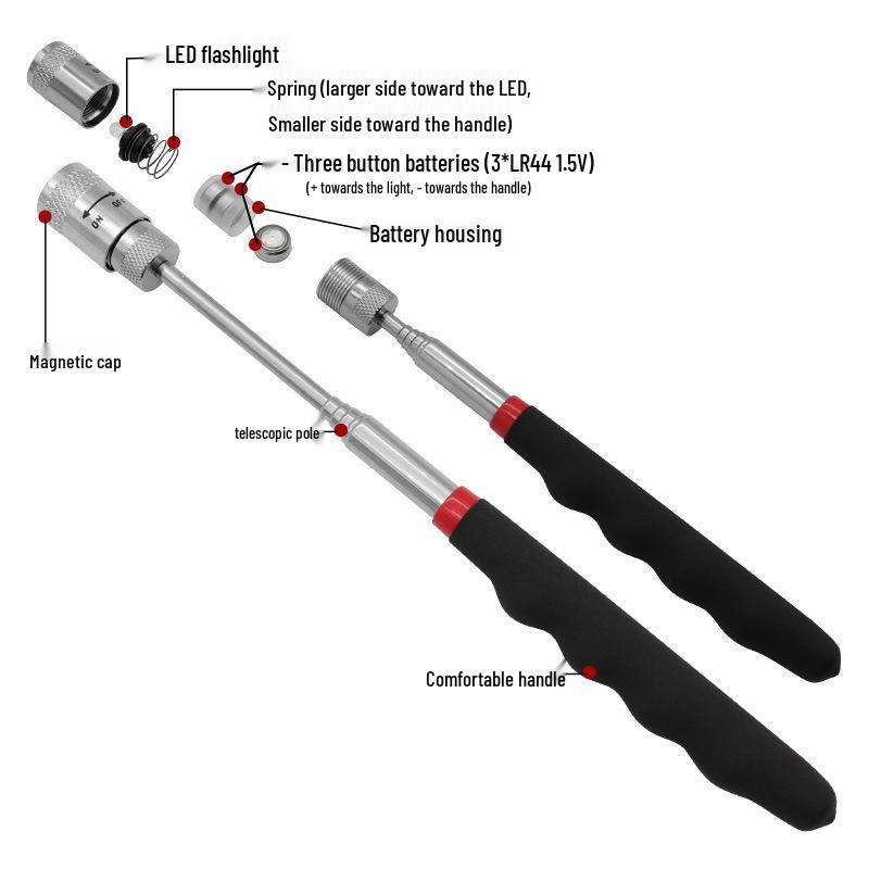 Telescopic Magnetic Pickup Rod with LED Light