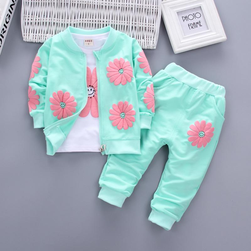 Baby Girl Fall Print Set Girl Clothes Three-piece Children's Clothes Fashion Outerwear