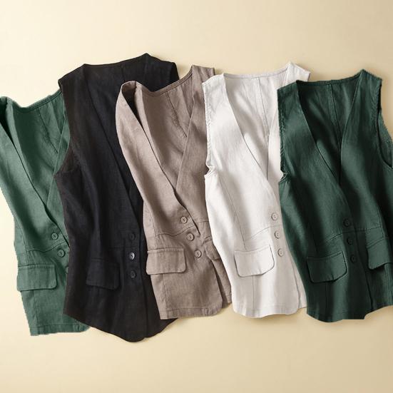 Женский льняной жилет без рукавов, легкий летний жилет с v-образным вырезом на пуговицах, женские аксессуары