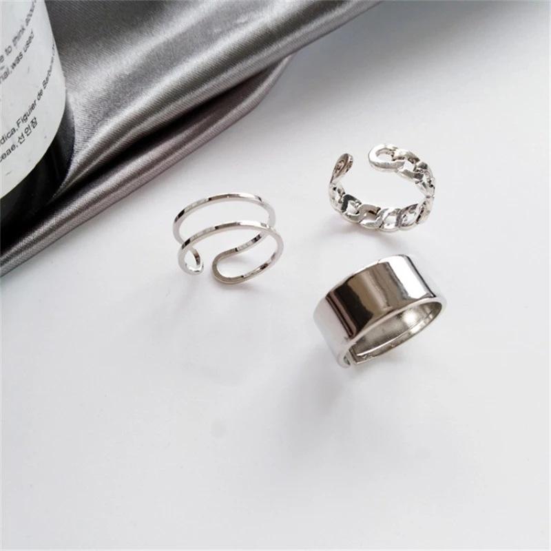 Hiphop Rock Metal Geometry Circular Punk Rings Set Opening Index Finger Accessories Buckle Joint Tail Ring for Women Jewelry ARI