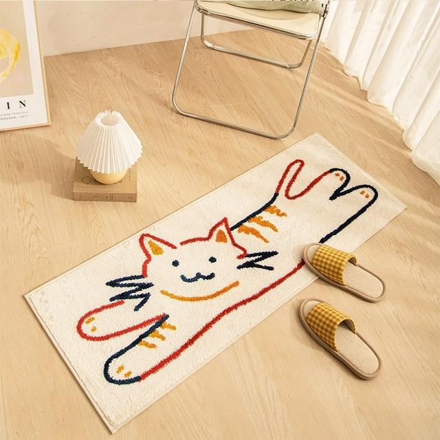 Bedside Long Carpet Cartoon Pattern Letter Cat Non -Slip Carpets Living Room Floor Mat Water Absorption Rugs Tapetes De Sala
