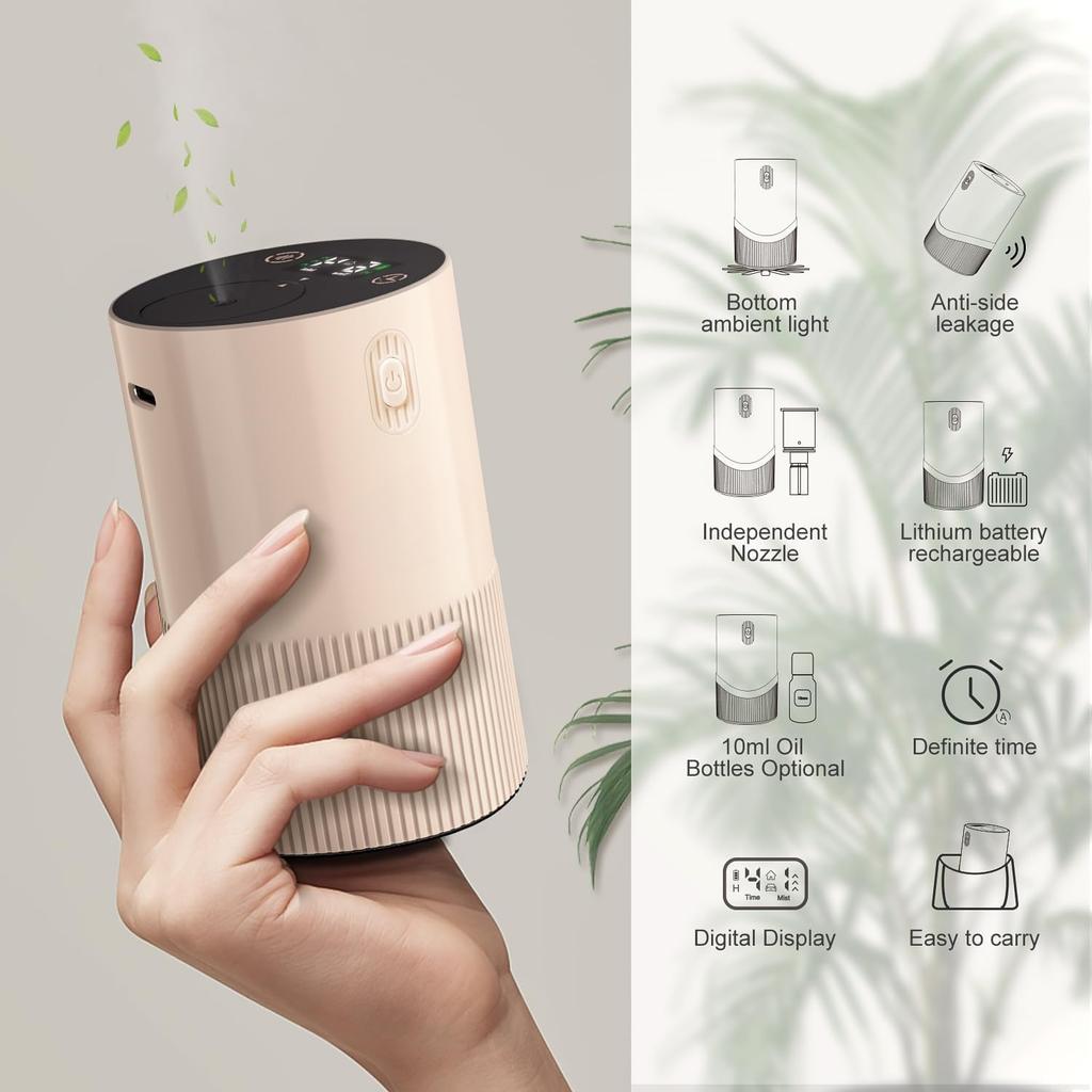 Waterless Essential Oil Nebulizer Battery Portable Smart Cordless Digital Display Aromatherapy Atomizing Diffuser Cold Mist