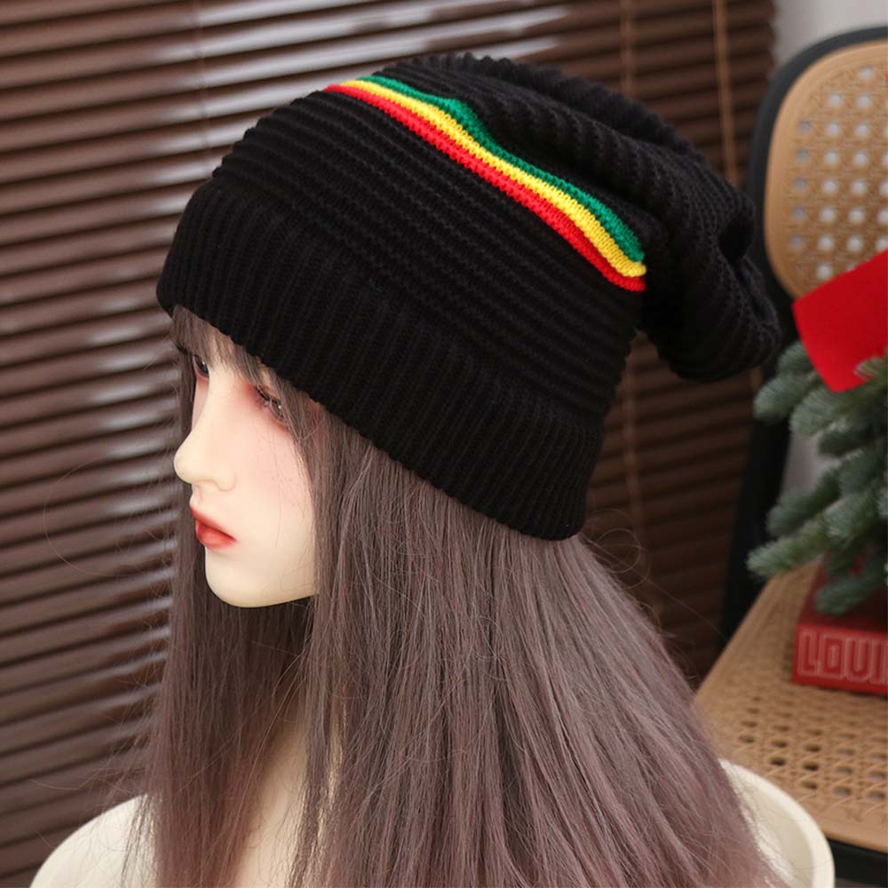 Striped Color Jamaica Knitted Hat Beanies Pullover Skull Caps Weaving Reggae Hat  Winter Autumn