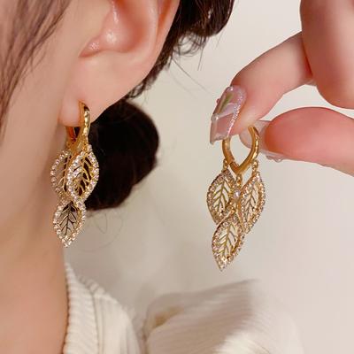 Корейские модные серьги-капли с кисточками и листьями из циркона для женщин, новые модные серьги, ювелирные изделия, аксессуары для вечеринок