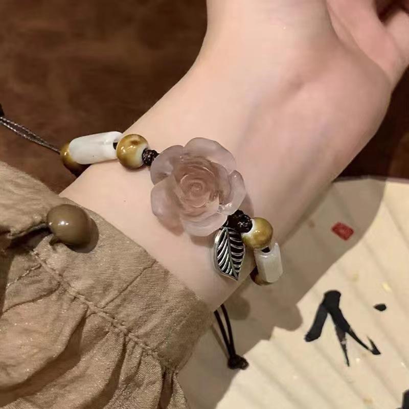 2025 Retro Chinese Camellia Braided Bracelet: Elegant, Ethnic-Style Design for Women