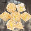 7 шт. желто-золотые кубики с острыми краями из смолы, многогранные кубики, подходящие для ролевых ролевых игр, настольная игра