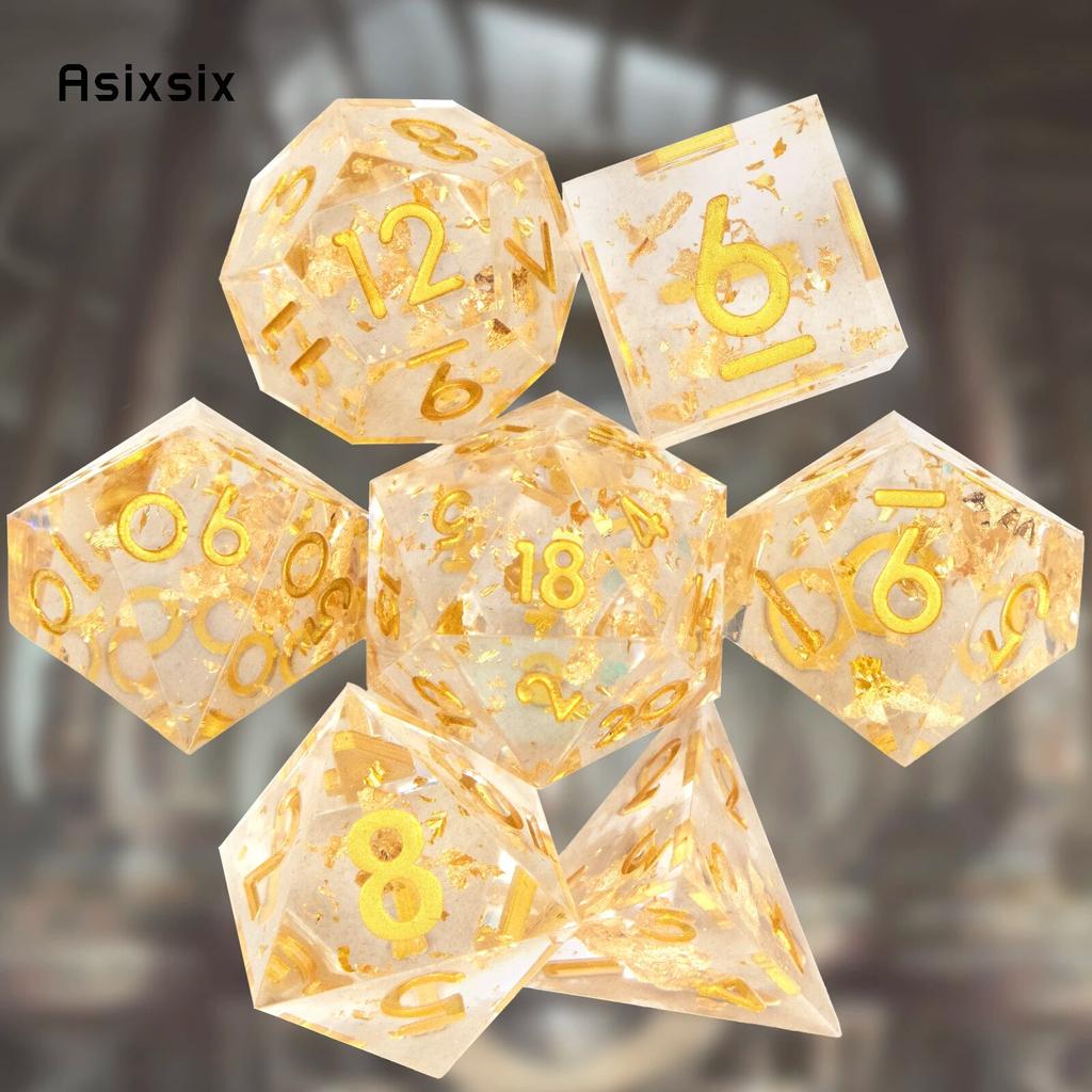 7 шт. желто-золотые кубики с острыми краями из смолы, многогранные кубики, подходящие для ролевых ролевых игр, настольная игра