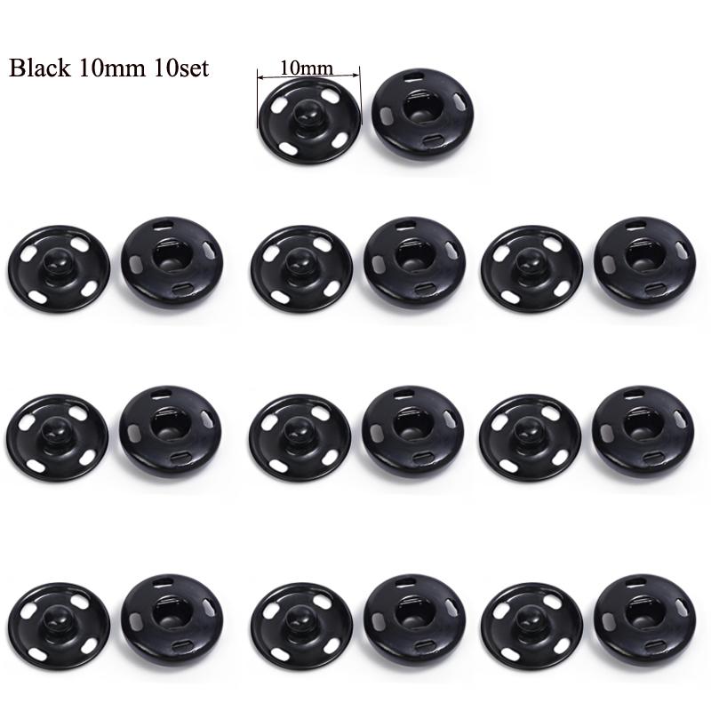 10-50 Sets Sew-On Snap Buttons Metal Snaps Fasteners Press Studs Buttons For Sewing, 10Mm And 21Mm,Black Silver And Golden