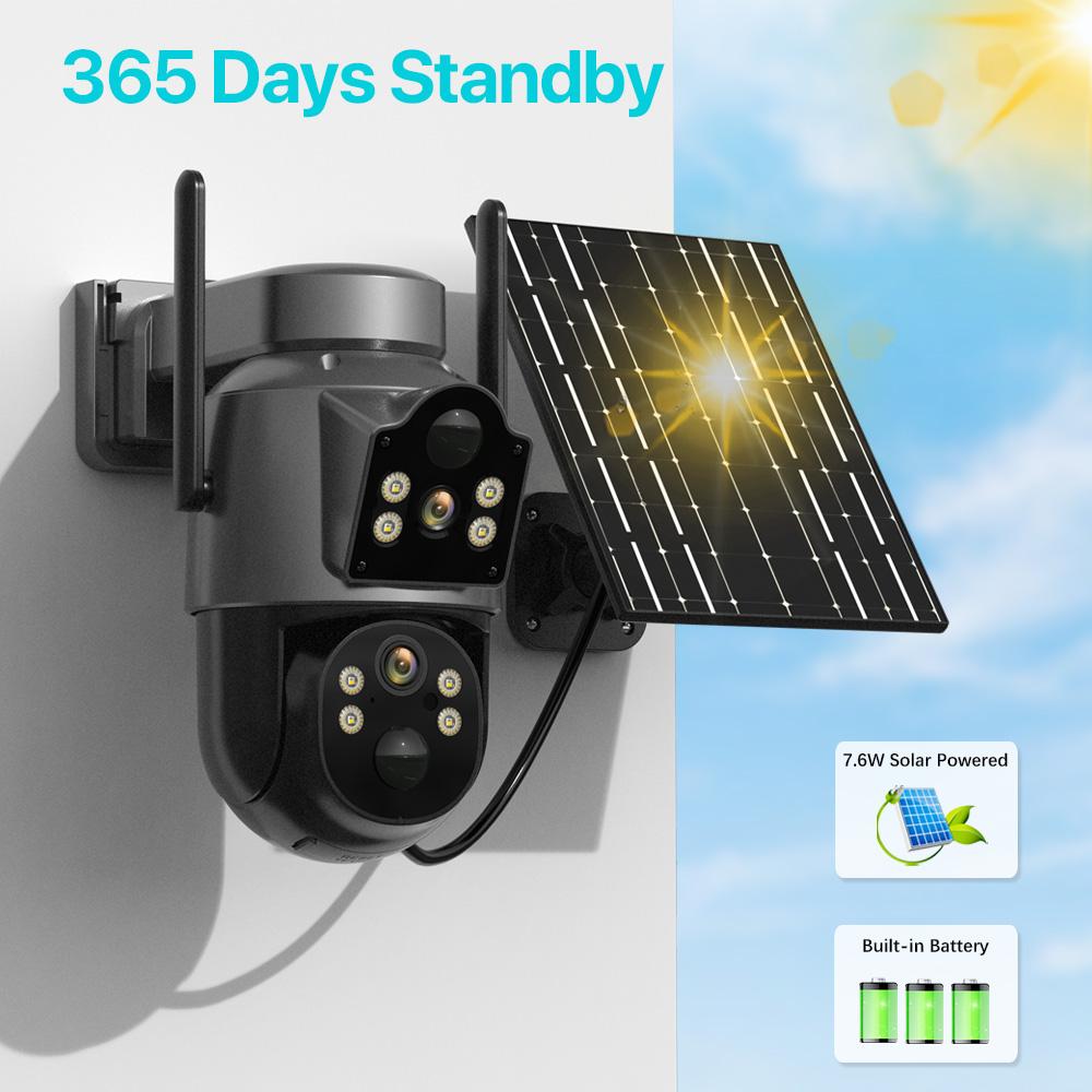 7.6W Solar Panel Wifi Camera With Built-in 7800mAh Battery Outdoor Wireless Security Cam 4MP Dual Lens PIR Human Detect PTZ Cam