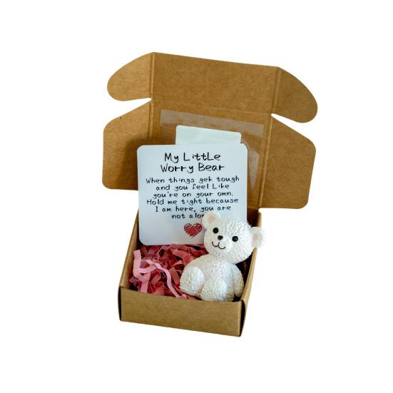 Little Bear In Box My Little Worry Bear Miniature Pocket Hug Bear with Positive Card Emotional Support Inspirational Gifts for Friends
