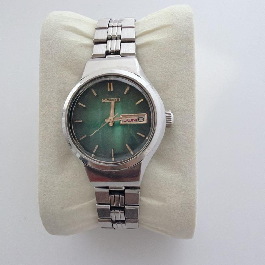 Б/у Рабочие Женские Часы SEIKO, Автоматические, Зеленый Циферблат, 1970-е