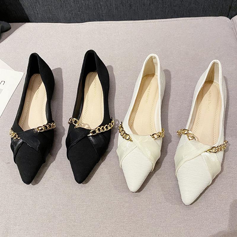 2025 Spring and Autumn New Temperament Celebrity Ladyshoes Small Fragrant Wind Pointed Single Shoes Women's Shallow Mouth Flat Bottom W772-1