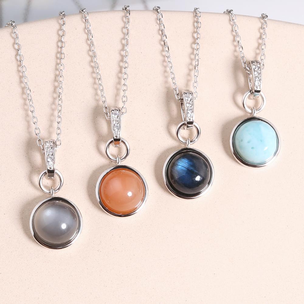 Простое ожерелье из стерлингового серебра 925 пробы с натуральным лунным камнем лабрадоритом, драгоценные камни, изящные украшения с цепочкой, для женщин, хороший подарок