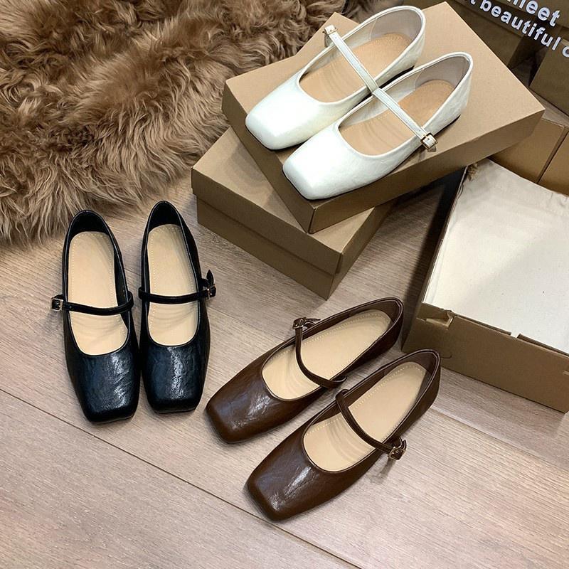 Французские британские туфли из кожи для женщин, новые весенние и осенние повседневные туфли Мэри Джейн в стиле ретро с квадратным носком для женщин