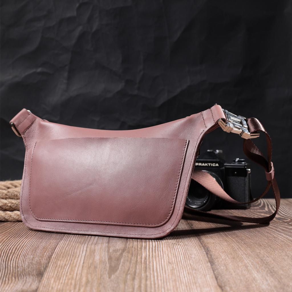 Interesting Banana Bag for Women Made of Genuine Leather GRANDE PELLE Bag 22816 Beige