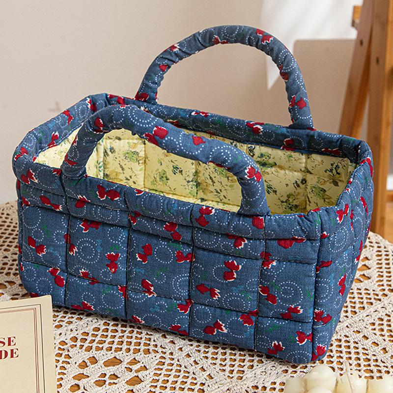 Floral Pattern Storage Basket Women Large Capacity Fabric Sweet Laundry Baskets With Easy Carry Handles Hampers Travel Tote Bag+