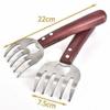 Long Handle Meat Divider Stainless Steel Bear Claw Fork Meat Remover Wooden Handle Multi-function Meat Shredder Claw Kitchen
