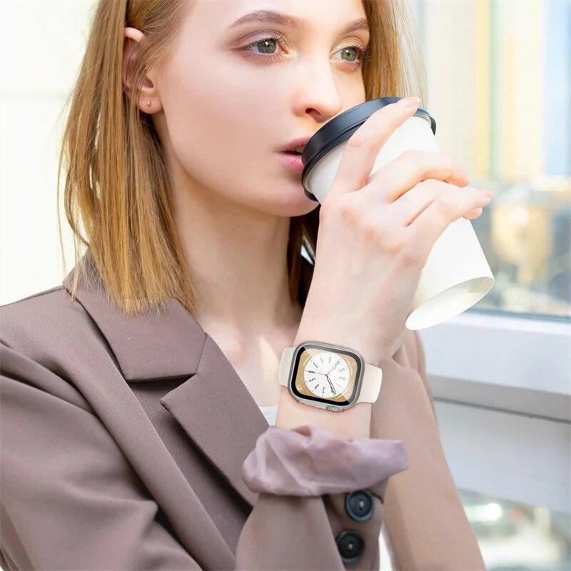 Tempered Glass Screen Protector For Apple Watch Case Series 9 8 7 6 5 4 3 Change To Ultra Iwatch Protective 45mm 44mm 41mm 40mm