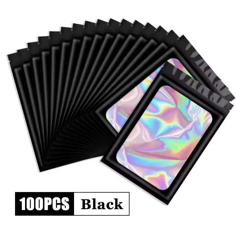 Holographic Ziplock Bags Plastic Laser Iridescent Zip Bags for Manicure Eyelash Display Earrings Ring Jewelry Storage Bag