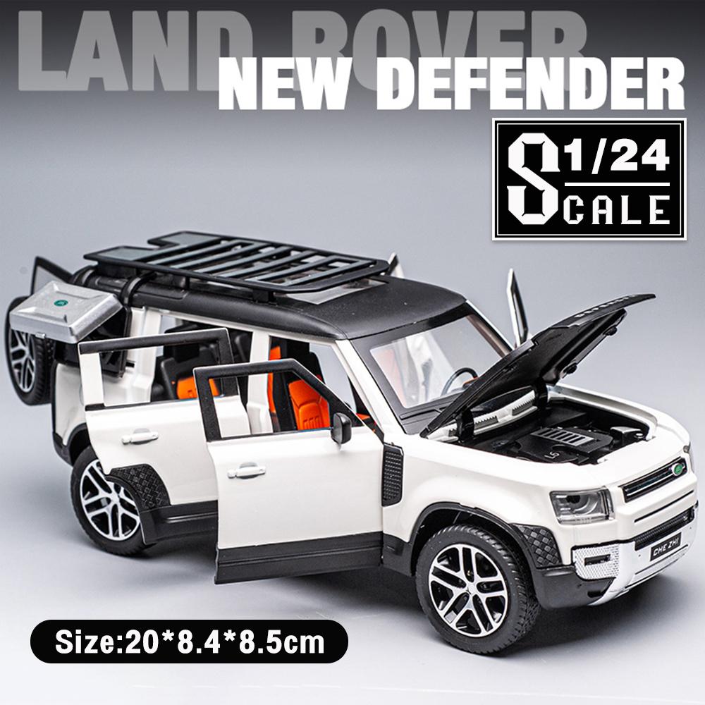 Масштаб 1/24 Land Rover Defender SUV, металлический литой под давлением игрушечный автомобиль из сплава, модель автомобиля со звуком и светом для мальчиков, детей, подарок, транспортные средства, коллекция хобби