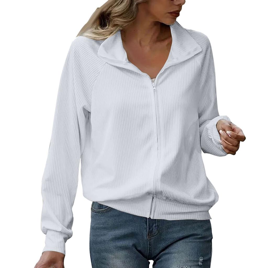 Women's Casual Long Sleeve Zip-Up Jacket Lightweight Ribbed Knit Jacket with Pockets Burgundy
