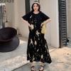 MODIQUE Summer Plus Size New Women Loose Elegant Pleated Floral Slip Mock Two-Piece Long Dress Female Short Sleeve O-Neck Dresses
