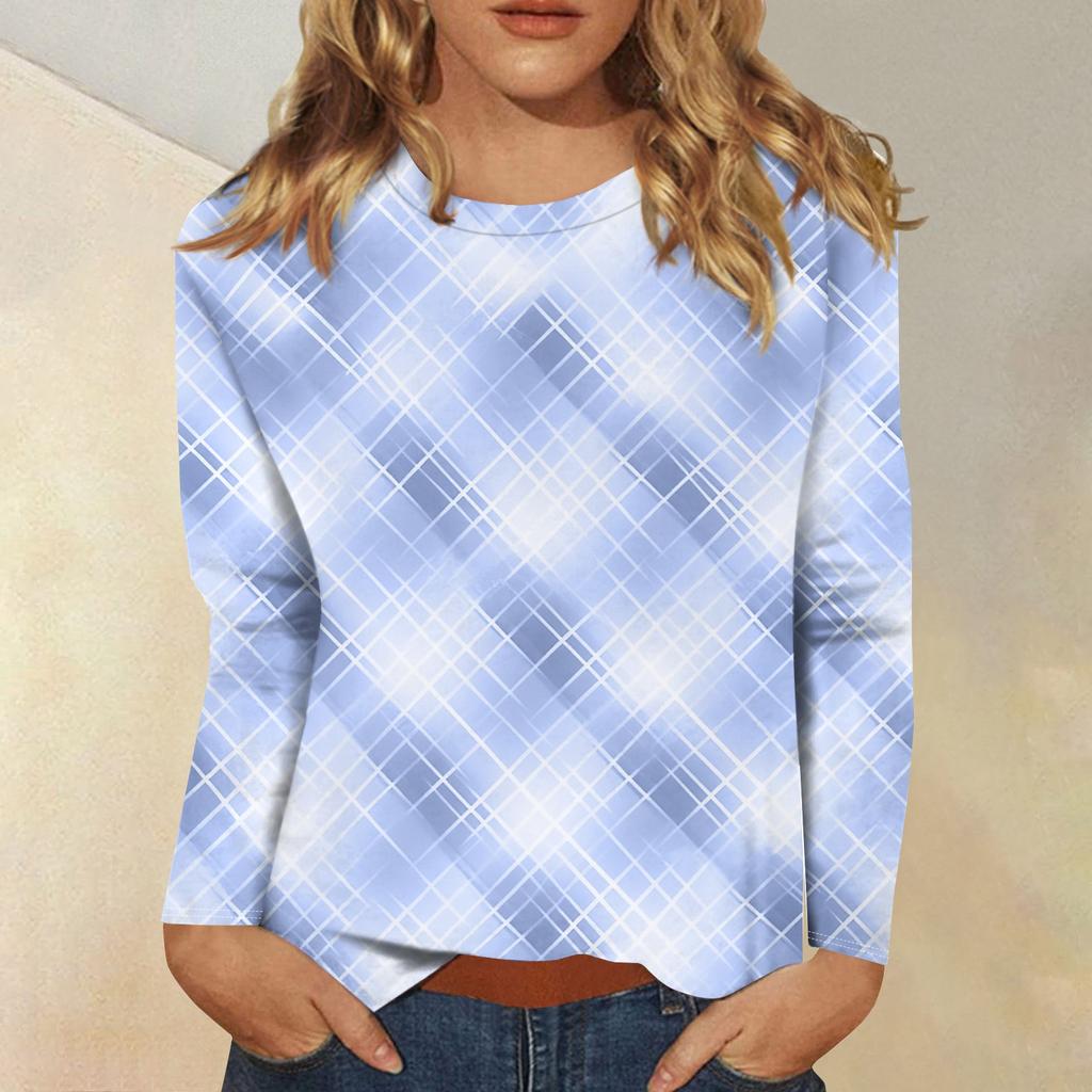 Женская модная повседневная футболка с круглым вырезом и длинным рукавом с принтом, топ