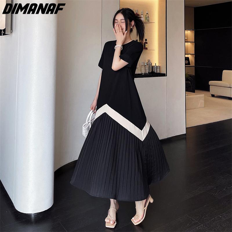 DIMANAF 2023, платье-футболка больших размеров, летнее женское однотонное свободное пляжное платье в полоску, повседневное женское платье с круглым вырезом