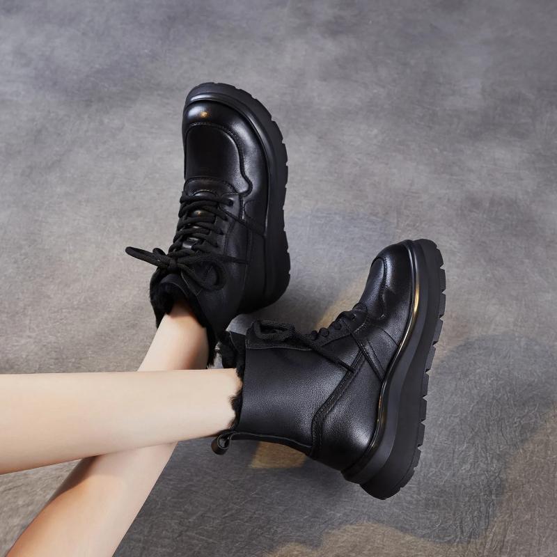 Johnature Женская обувь из натуральной кожи, повседневная, на толстой подошве и с плюшевой теплой шерстяной подкладкой, короткие ботинки на шнуровке