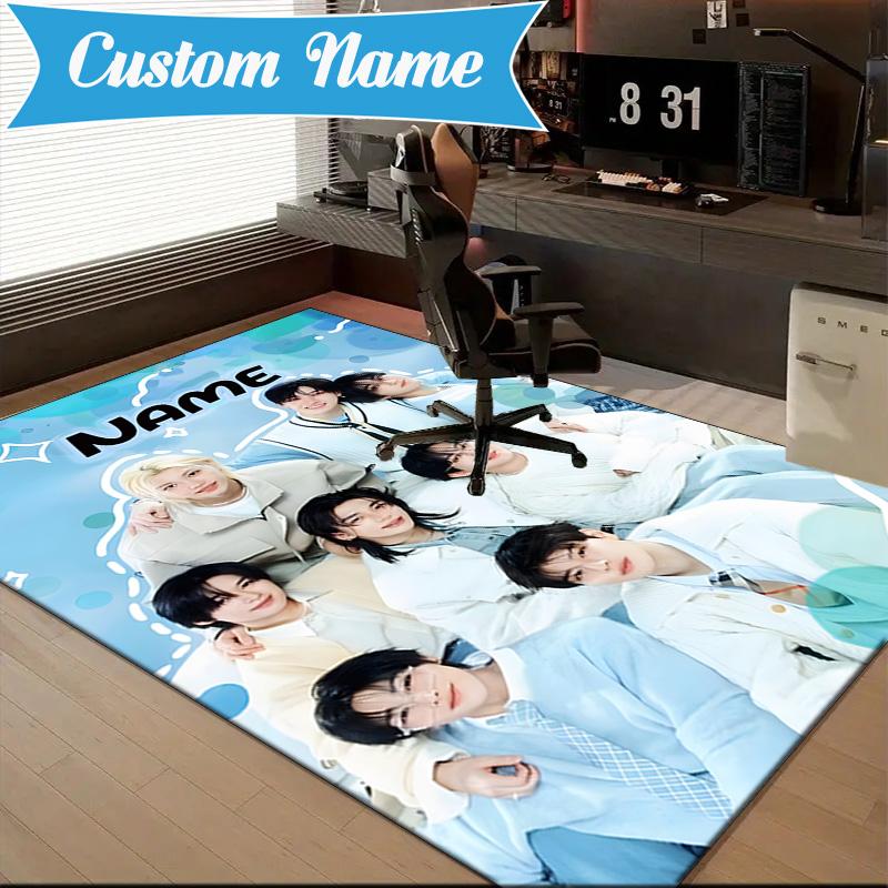 Custom Name K-pop Idol Collage Rug for Living Room, Game Rooms, Office, Bedroom, Floor Mat Playful Design, fan gifts Christmas decor