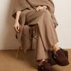 Women's High Waist Wide Leg Cashmere Pants - Floor-Length, Elastic Waist, Urban Fall/Winter Style