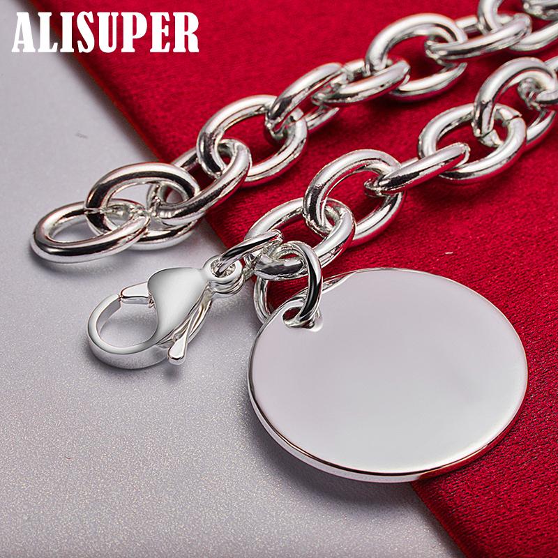 925 Sterling Silver Circle Tag Bracelet Jewelry