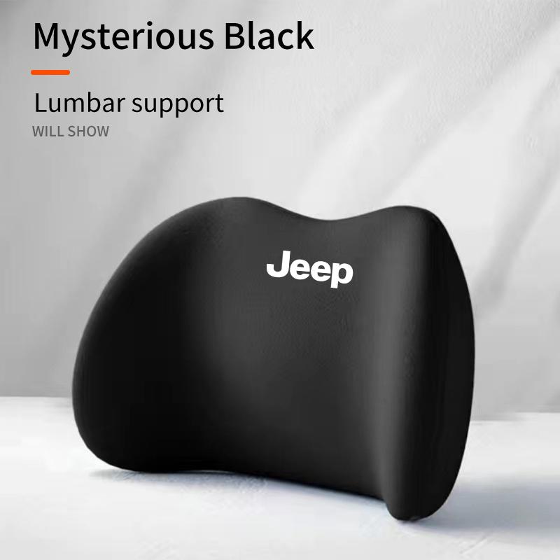 FJN1 Car 3D Headrest Lumbar Support Leather Neck Pillow Waist Cushion For Jeep Grand Cherokee Compass Patriot Renegade Wrangler Liber